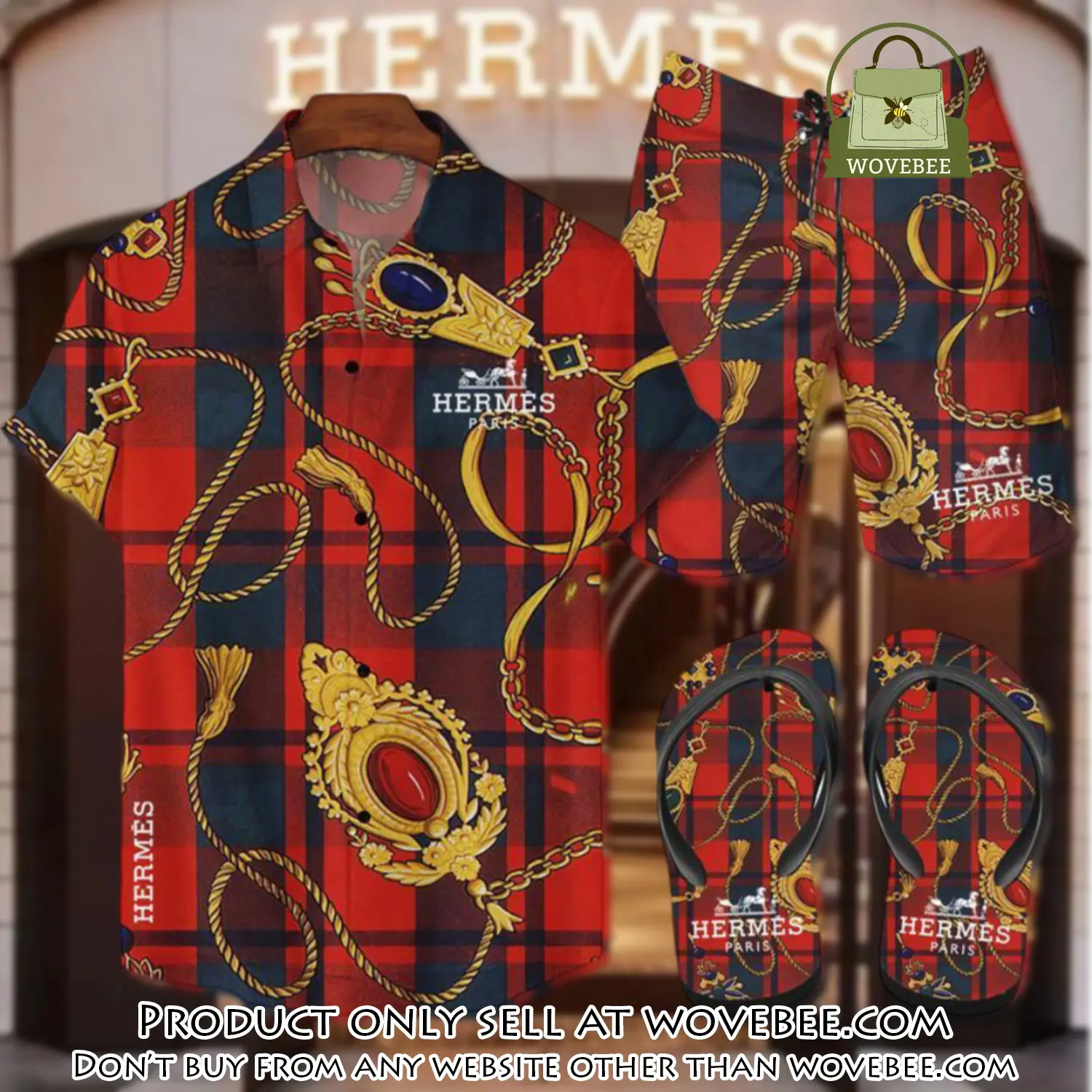 Hermes flip flops and combo hawaii shirt shorts luxury brand summer outfit hsf081 wvb0453136